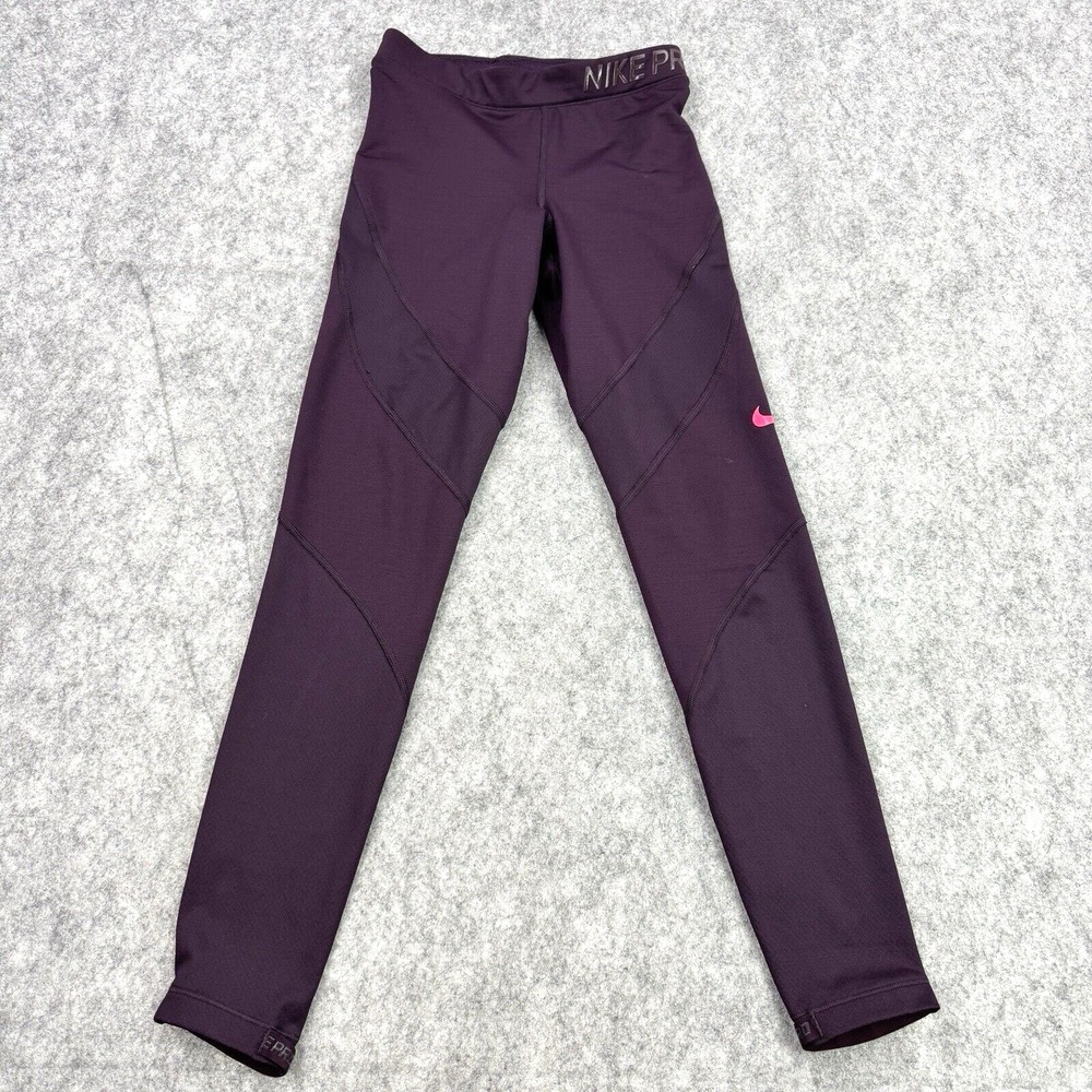 Nike Pro Hyperwarm Leggings Womens XS Purple Running Training Gym Compression